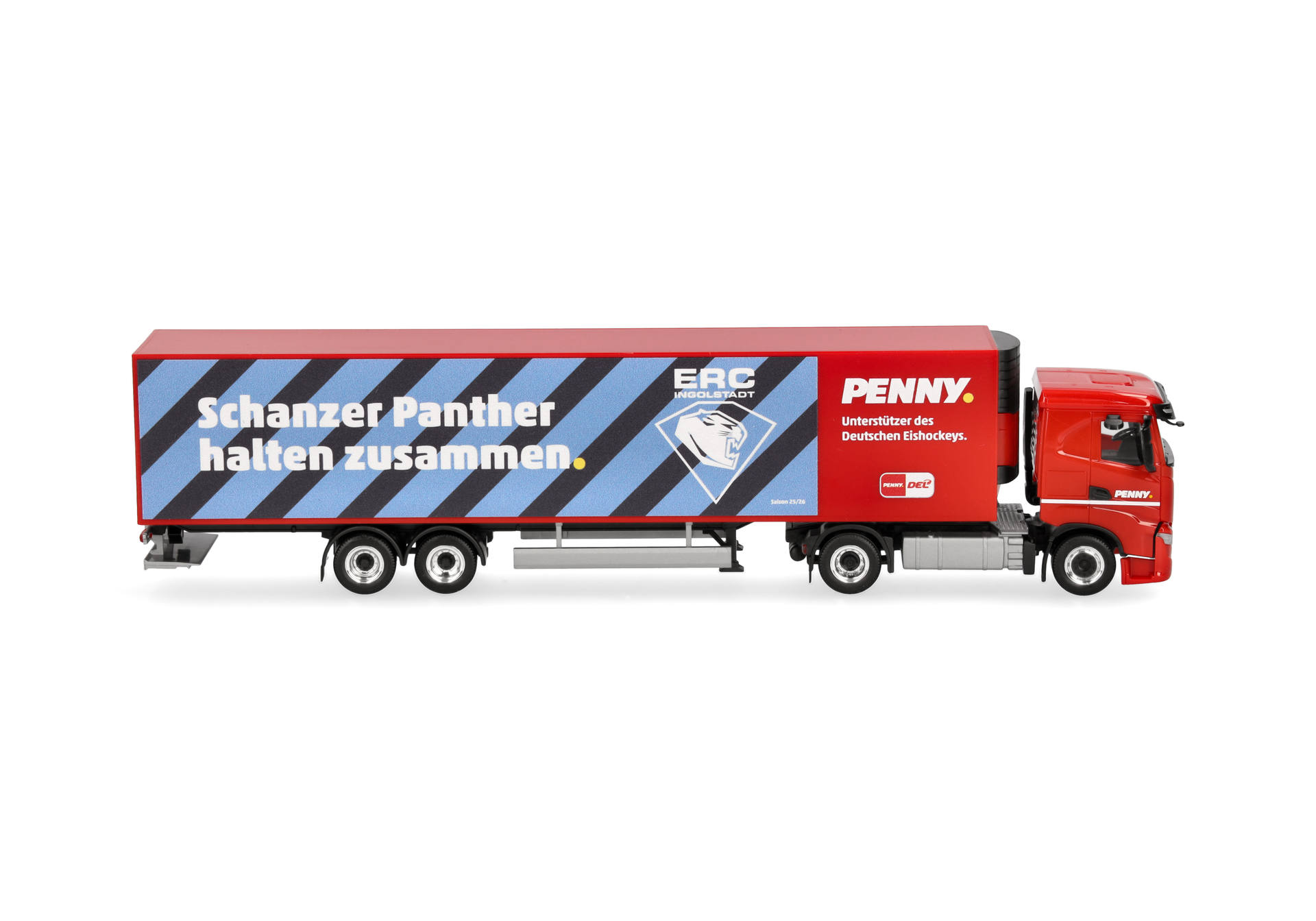 toy truck, trailer, red truck, model vehicle, diagonal stripe design