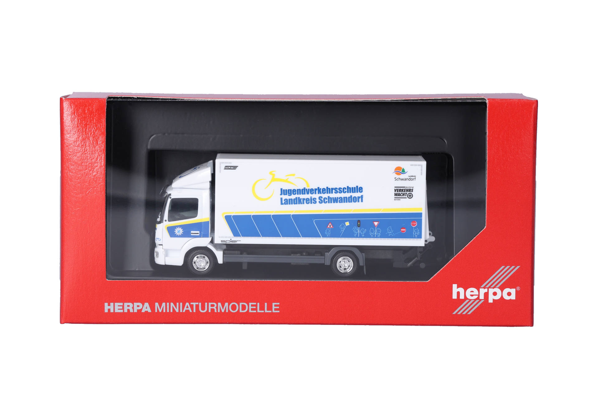 model truck, diecast truck, delivery truck, blue graphic, red packaging