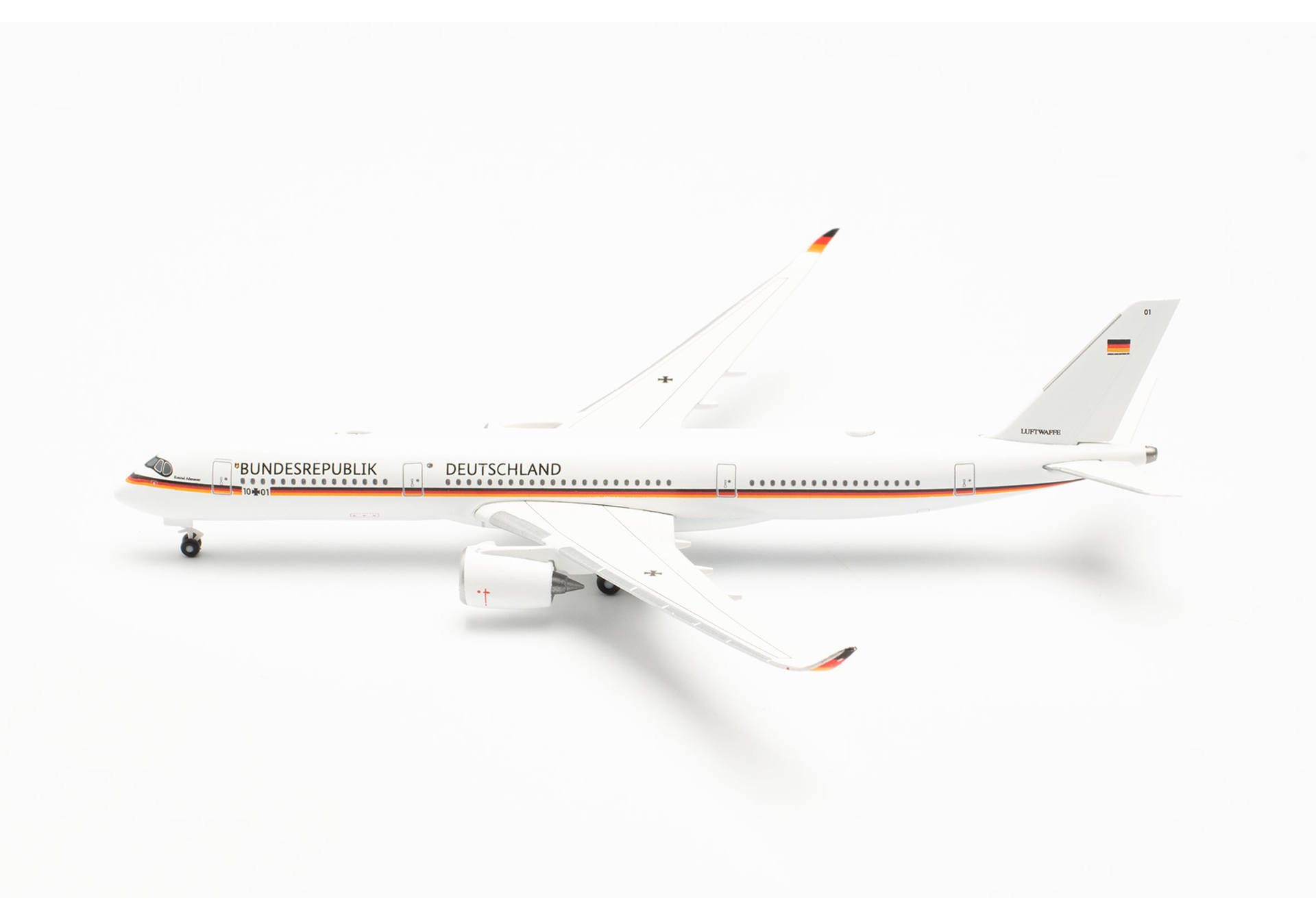 Herpa Snap-Fit Modellflugzeug Luftwaffe Flugbereitschaft Airbus A350-900 - 10 01 Konrad Adenauer Miniatur im Maßstab 1:200, Sammlerstück, Modell mit Standfuß, Kunststoff, Weiß