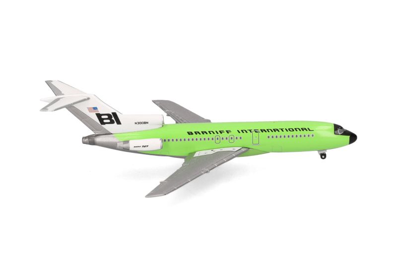 Avion Miniature Boeing 727-100 Braniff International - Échelle 1:500, Métal, Vert Citron, Pièce De Collection